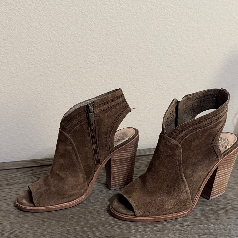 Vince Camuto Brown Suede Peep-Toe Heeled Boots